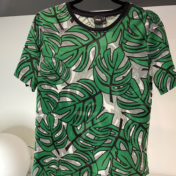 ASOS stunning sheer green black palm resort women’s Shirt Size Medium - Picture 2 of 7
